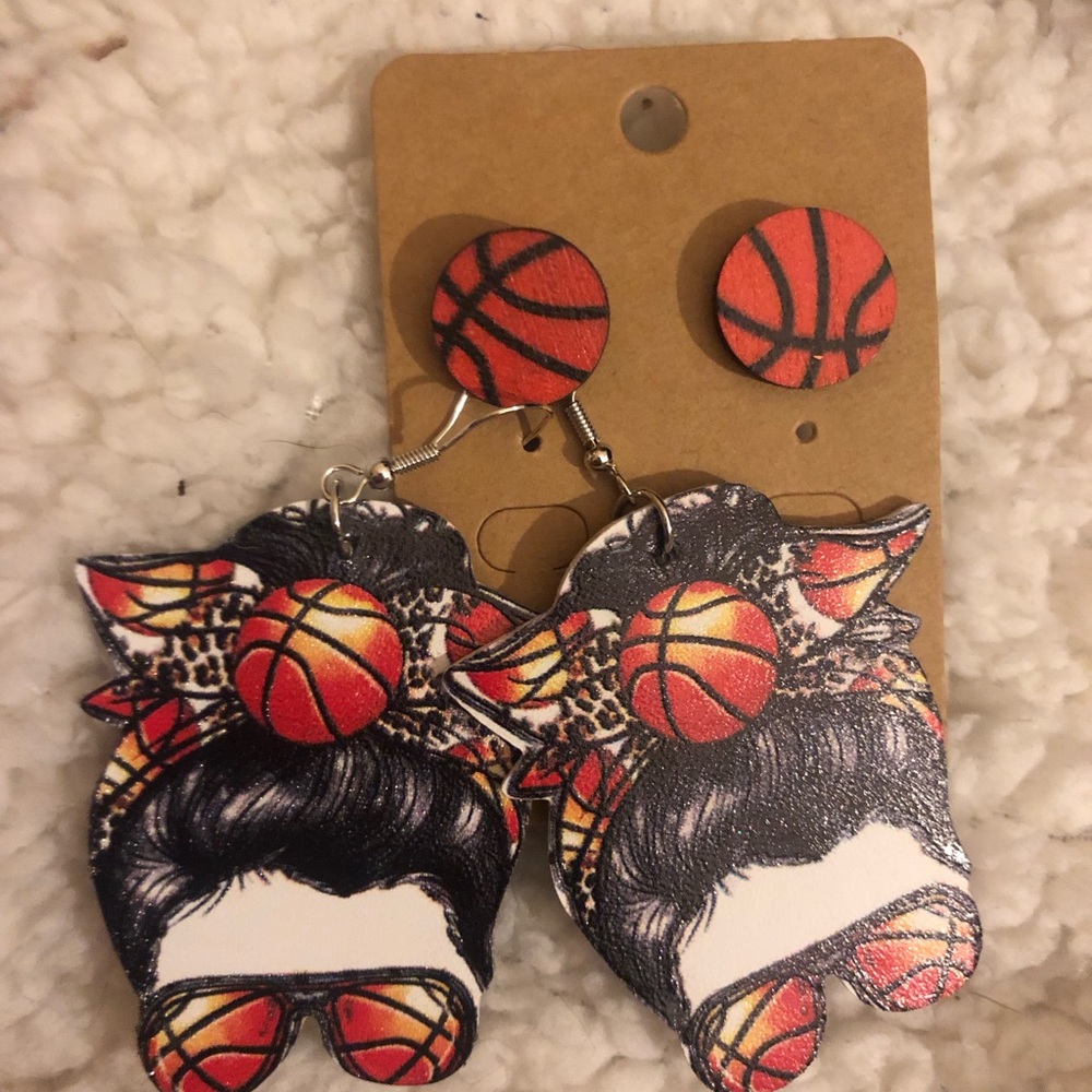 Red and Black Basketball and Face Earrings